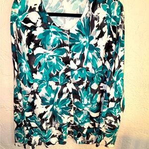 Karen Scott Teal and Black Floral lightweight Sweater